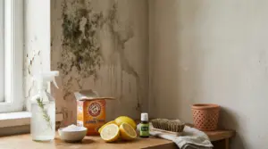 Rimedi naturali contro muffa su un muro umido vicino a una finestra